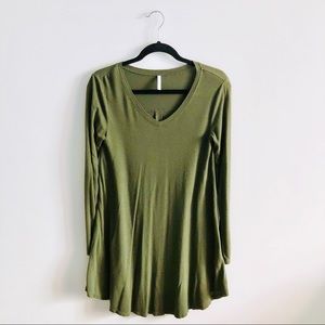 Z Supply Army Green V Neck Long Sleeve Dress XS